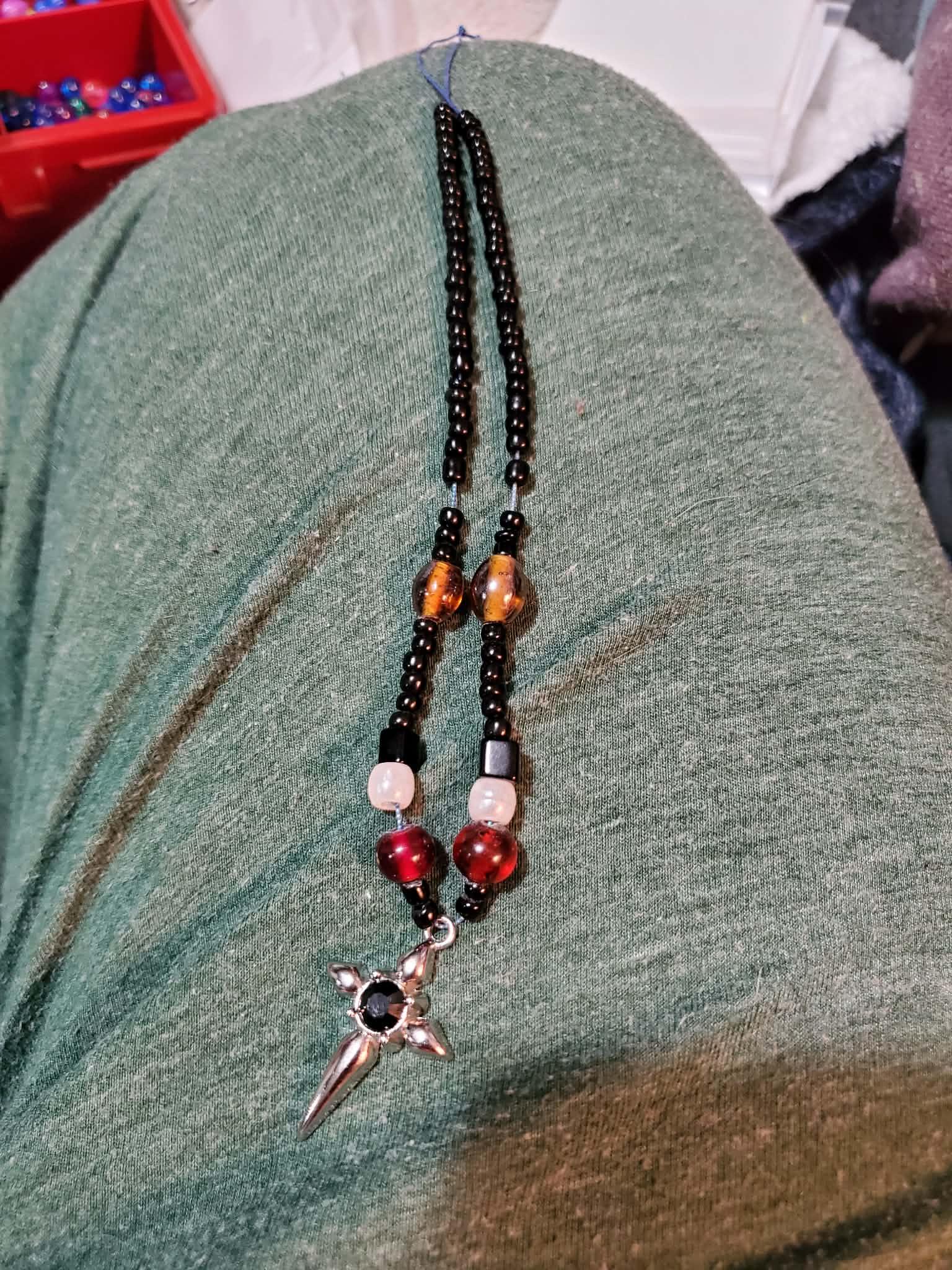 Glass Beaded Cross Charm Necklace